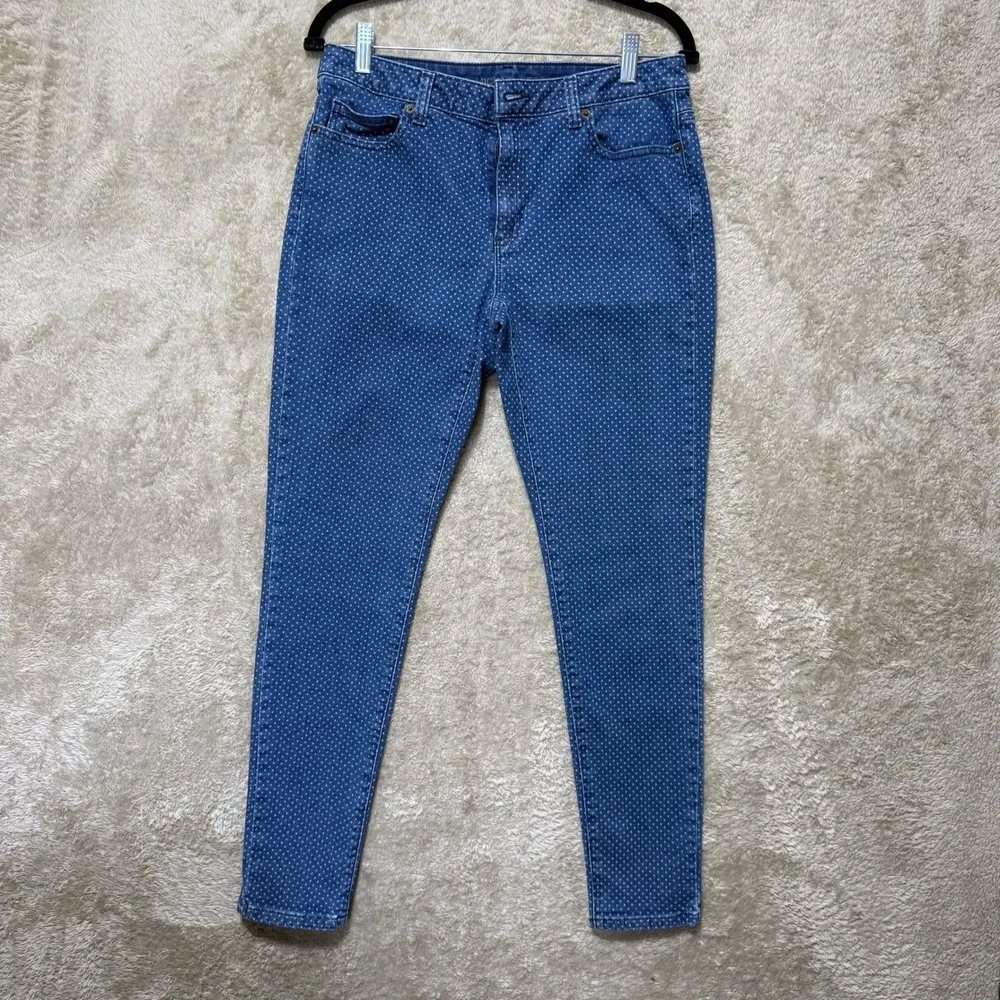 Michael Kors Skinny Jeans Womens 8 Blue Polka Dot High Rise Stretch Denim Casual